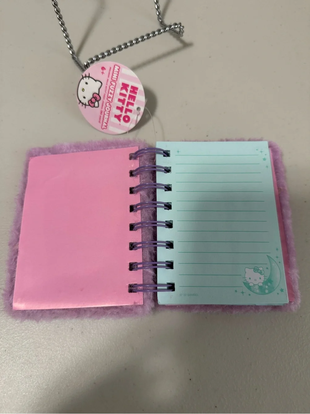 Hello Kitty Lavender Plush Spiral Notebook with Rainbow Heart Patch